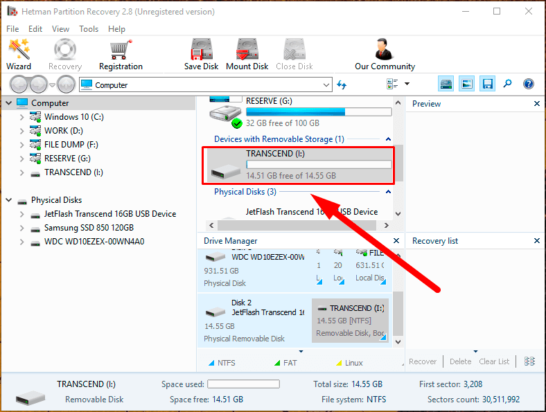 Hetman Partition Recovery. Select the system drive C:/