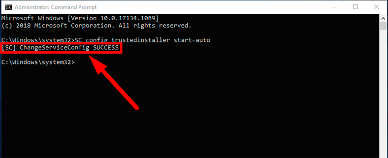 cmd. SC ChangeServiceConfig: SUCCESS
