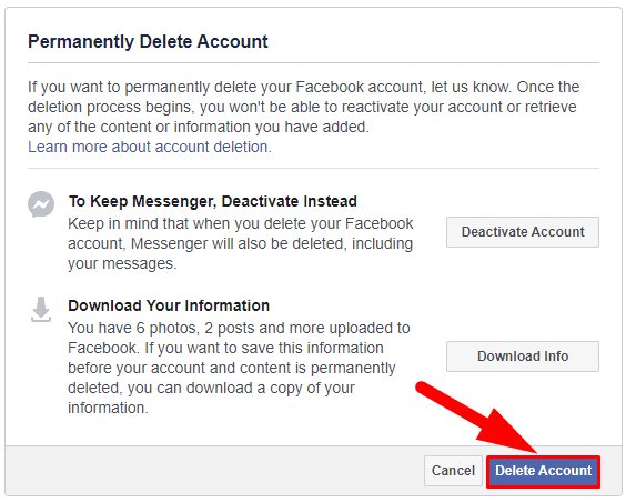 If you do want to remove your account instead of deactivating it, click Delete Account.