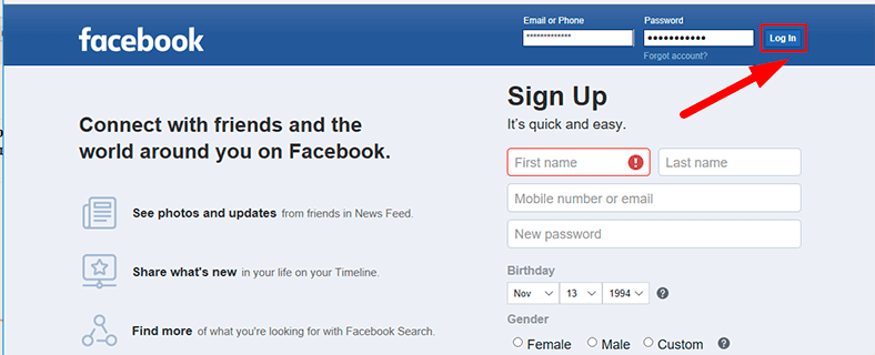 Facebook Log In