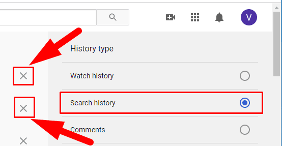 YouTube Search history