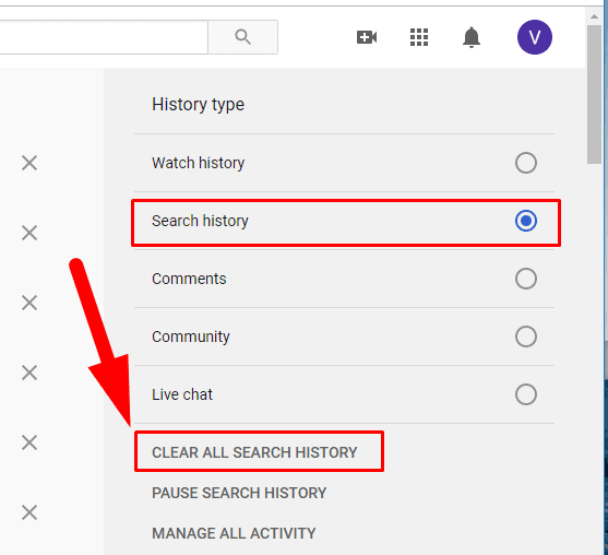 How to clear discount youtube search list