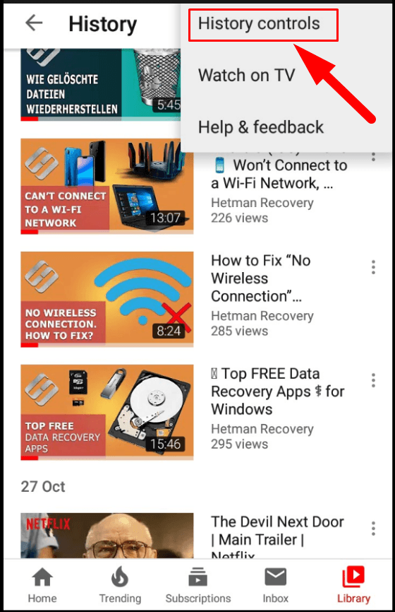YouTube. History controls