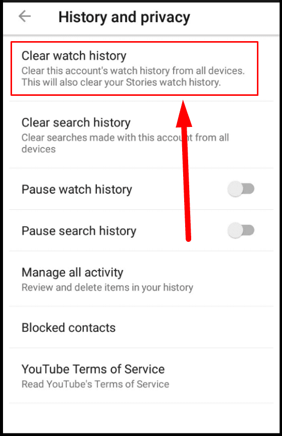 How to delete online searched items in youtube