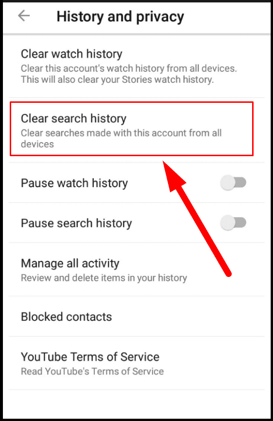 YouTube. Clear search history