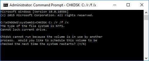 Command Prompt: CHKDSK C: /r /f /x