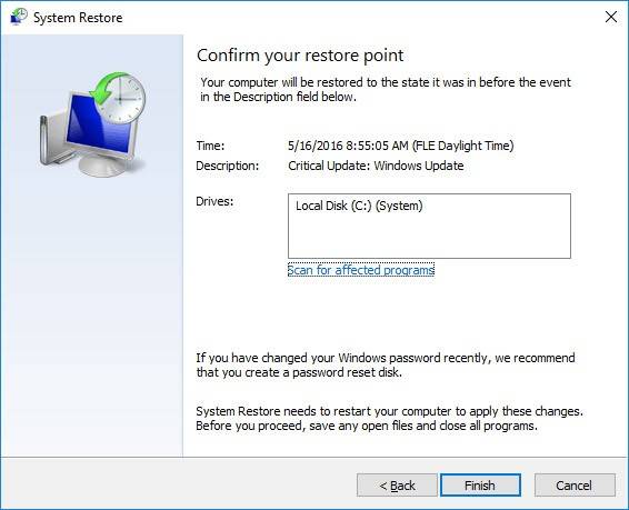 Confirm your restore point