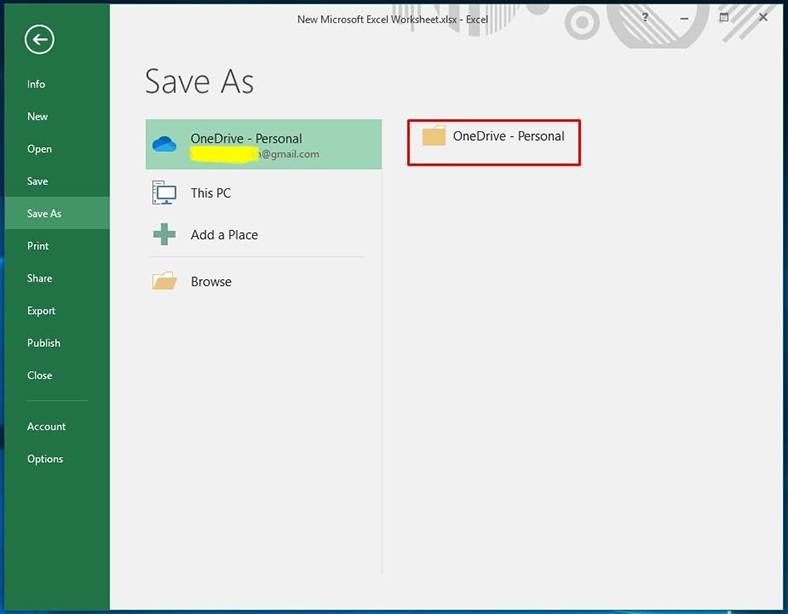 Microsoft Excel Save As OneDrive: Personal