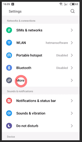 Android Settings / Networks & connections