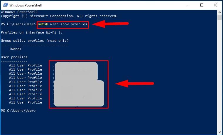 netsh wlan show profiles Windows PowerShell