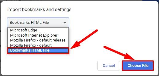 Choose Bookmarks HTML file