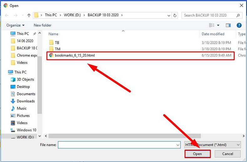 Open Bookmarks HTML file
