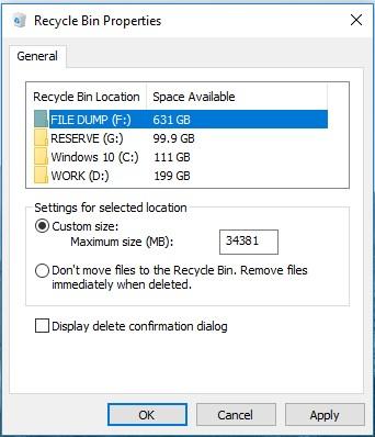 Recycle Bin Properties