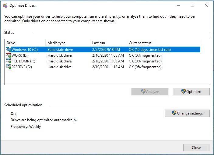 Run disk defragmentation