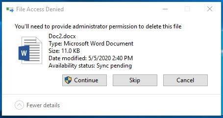 require administrator permission to delete file
