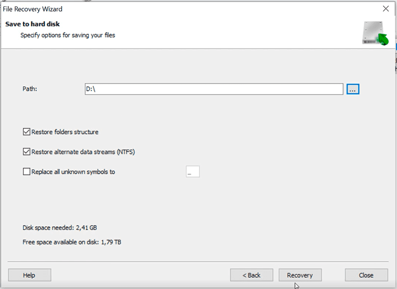 Especifique as configurações para salvar