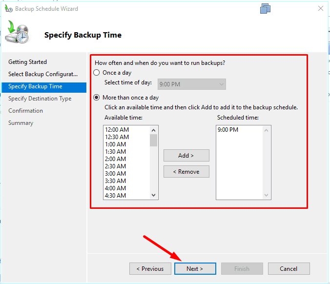 Especifica configurações aceitáveis para tempo e frequência da tarefa