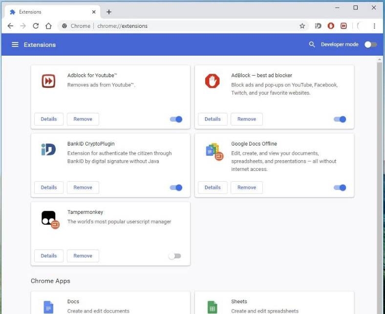 disable add ons chrome