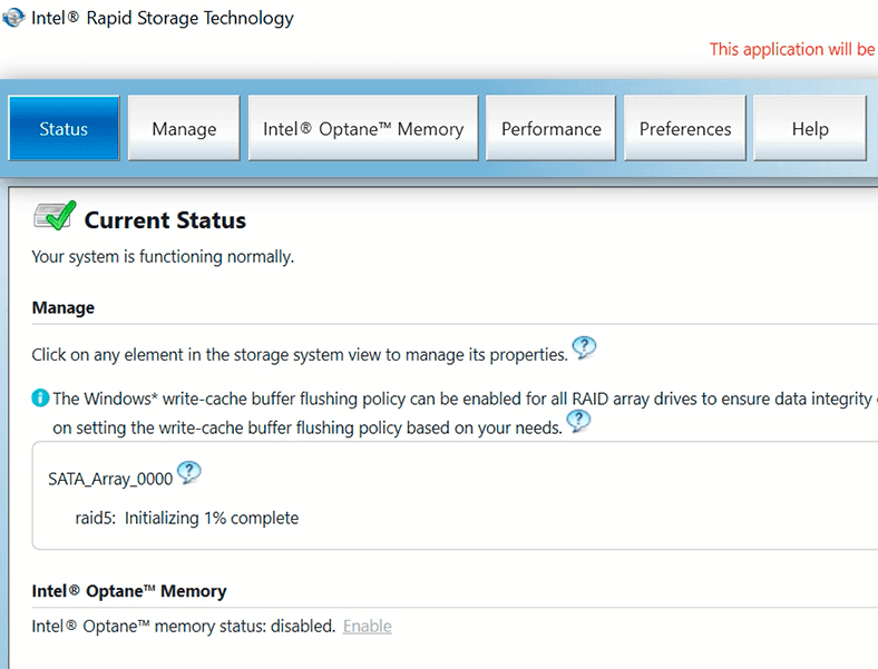 Intel rapid storage technology