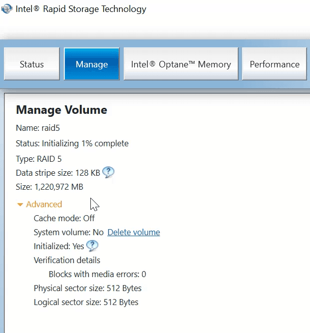 Intel rapid storage technology