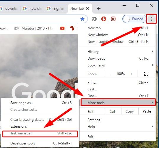 google chrome task manager shortcut windows