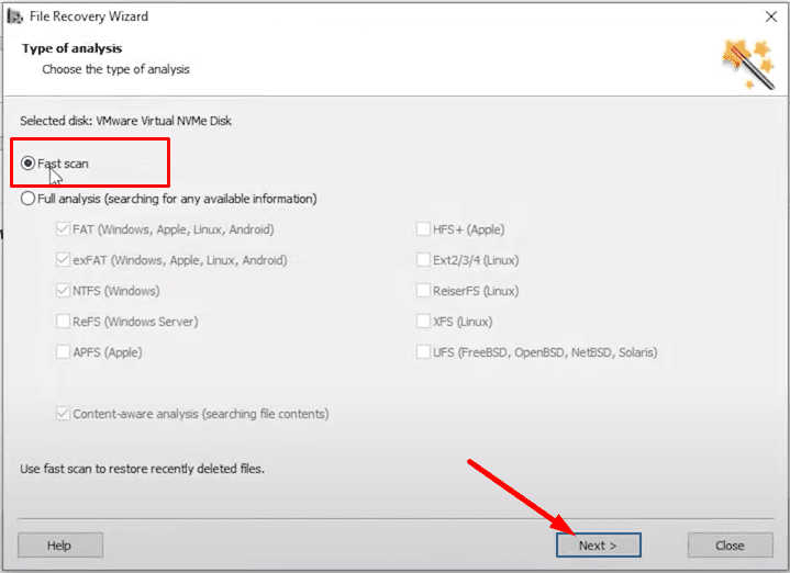 Configuración del escaneo rápido de la partición