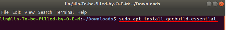 Ejecutar un comando en el terminal sudo apt install gcc build-essential