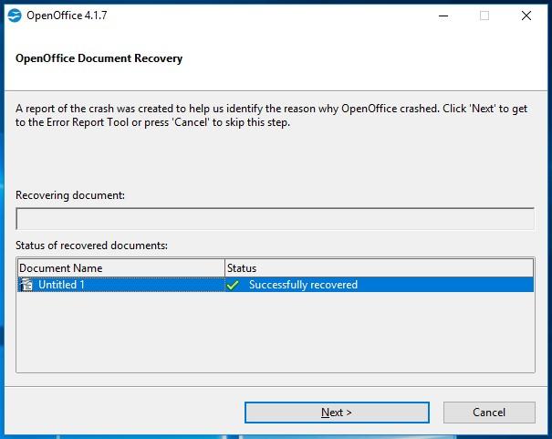 recover openoffice document