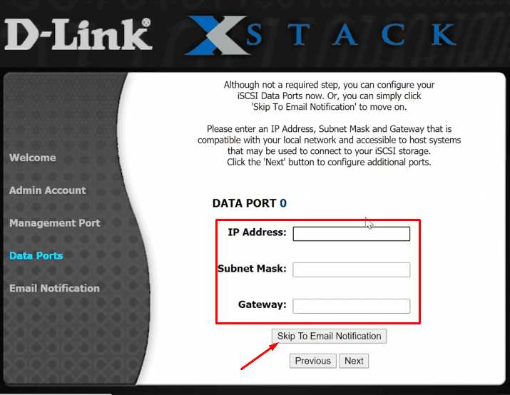 Initial configuration of the network storage