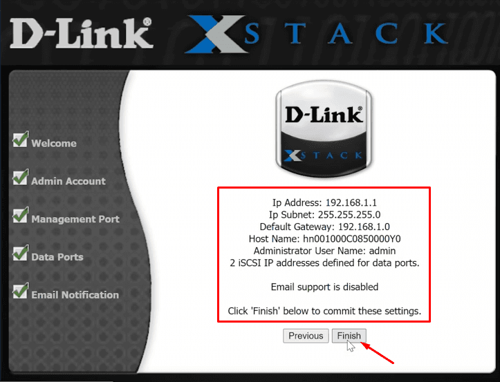 Initial configuration of the network storage