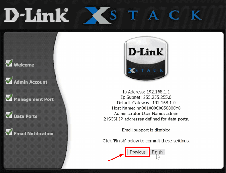 Initial configuration of the network storage