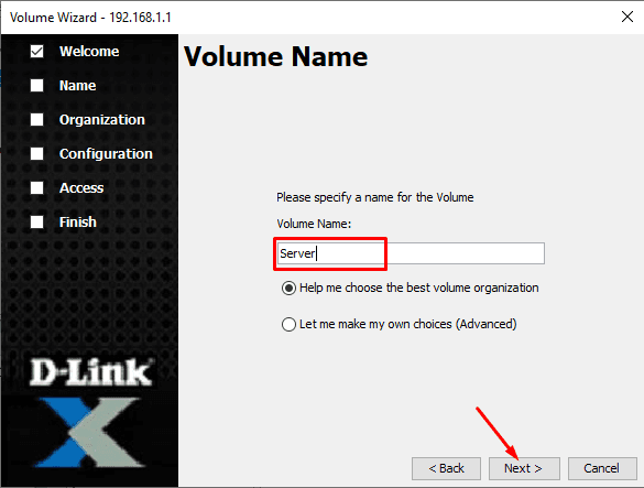 Volume Name page