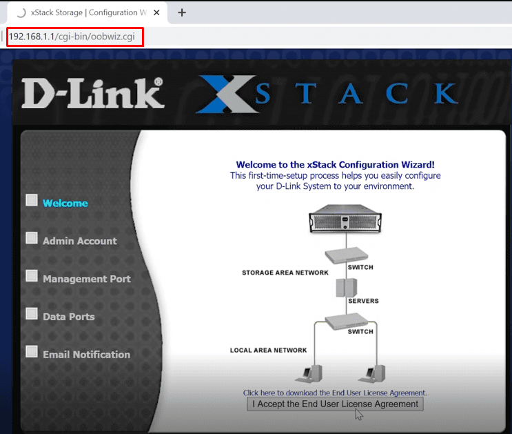 Initial configuration of the network storage