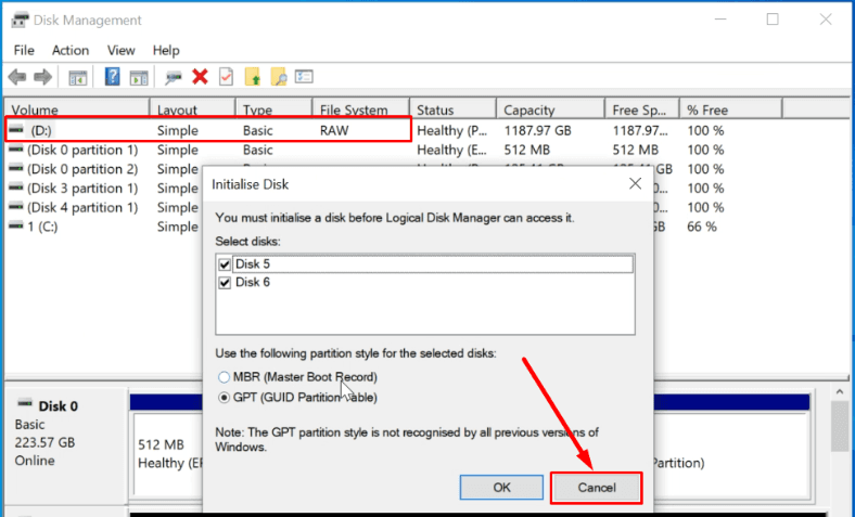 Disk management and initialization of connected drives