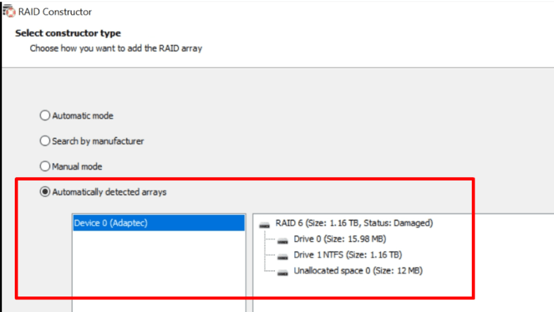 The integrated RAID Constructor