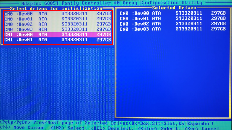 Select the drives to include into the array