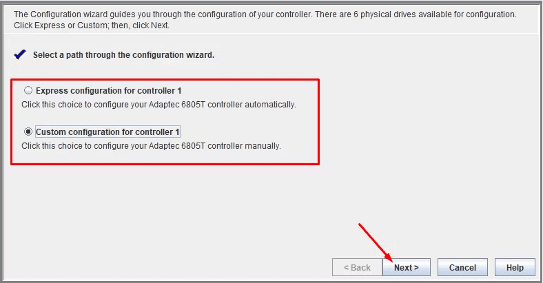 Erstellungs-Assistent Configuration wizard, Wählen Sie Express oder Custom