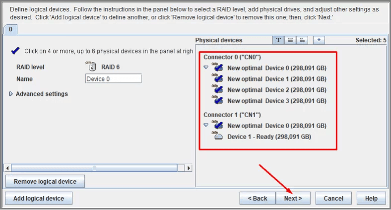 Select all the drives to be included into the array