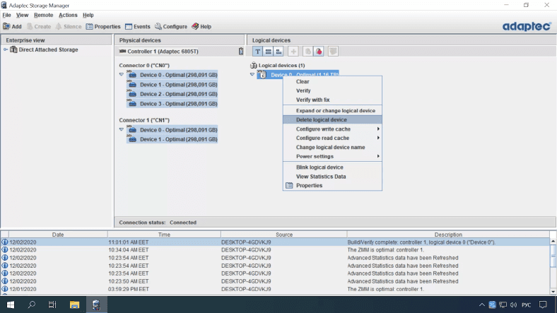 Adaptec Storage Manager array management