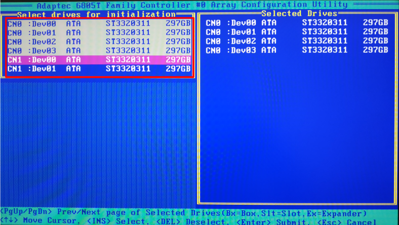 Select all drives in the initialization table.