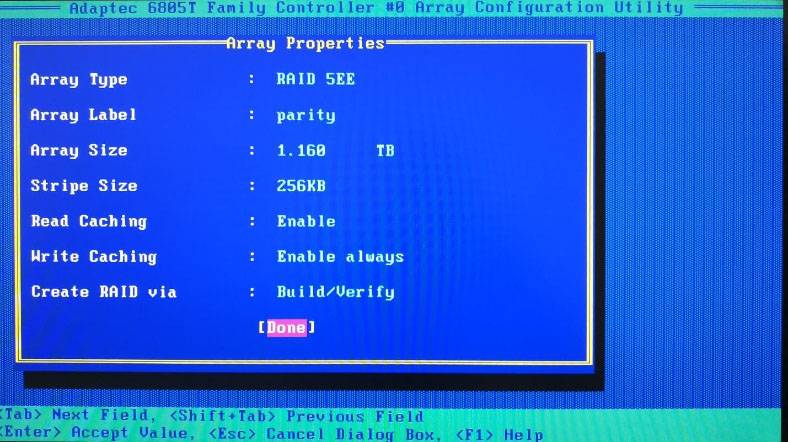 Die erforderlichen Parameter auf der Seite «Array Properties».