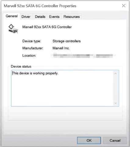 Driver information in the properties window for Marvell mv92xx.