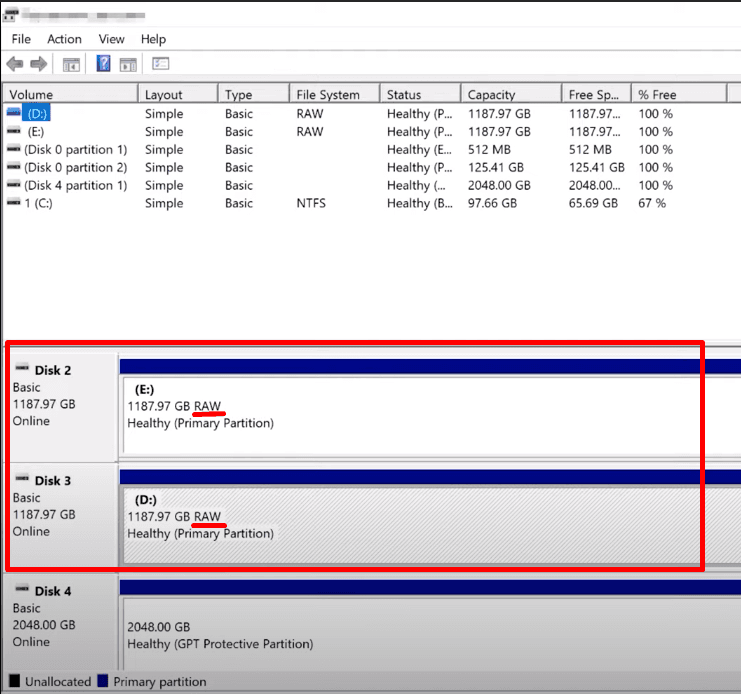 The primary partition is healthy but can’t be identified by the operating system.