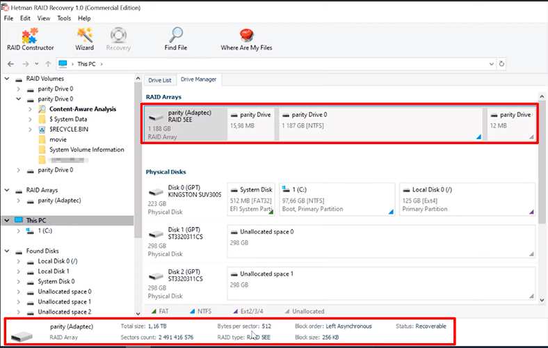 The main window of the data recovery tool.