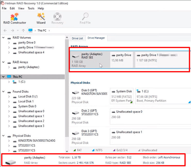 O software de recuperação identifica o tipo de dispositivo de armazenamento.