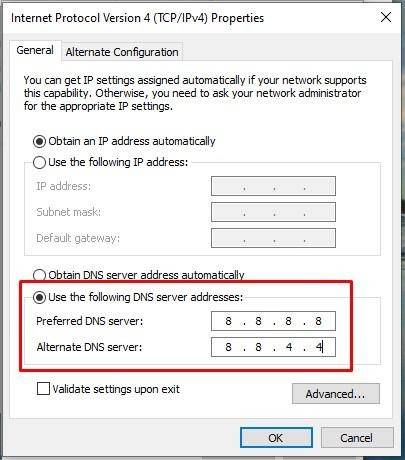 Use the following DNS server addresses