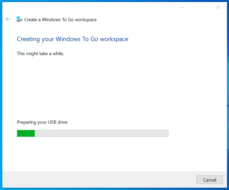 Creación de un espacio de trabajo Windows To Go