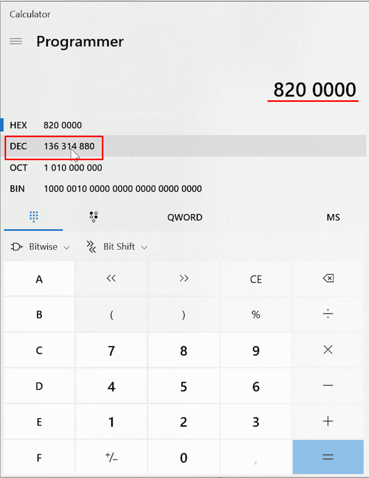 La calculatrice du programmeur sous Windows