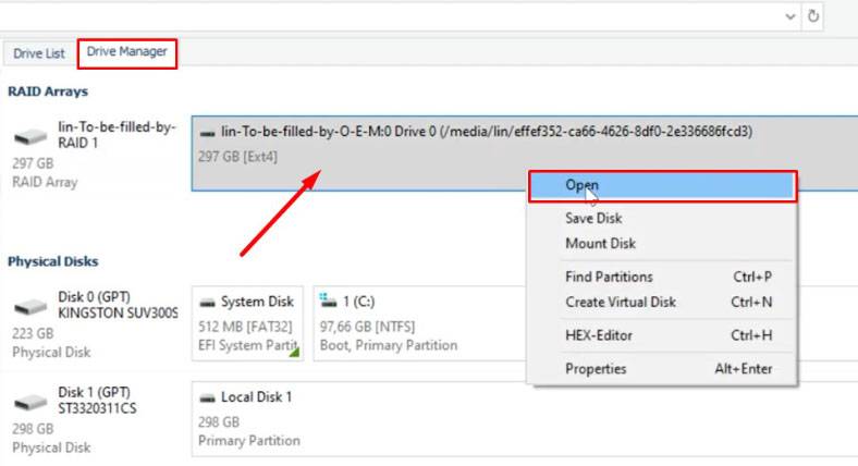 Starting the scan in the Drive Manager