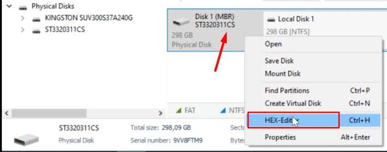 Use the HEX editor to find the offset